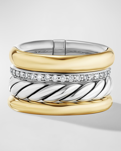 David Yurman Mercer Ring With Diamonds In Silver And 18k Gold, 14mm In S8adi
