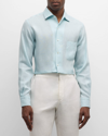 Loro Piana Men's Andre Long-sleeve Linen Shirt In Aquarium