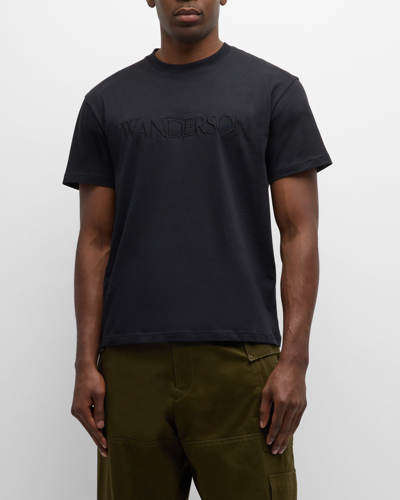 Jw Anderson Men's Embroidered Logo T-shirt In Black