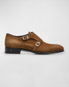 BRIONI MEN'S YORK SUEDE DOUBLE-MONK STRAP LOAFERS