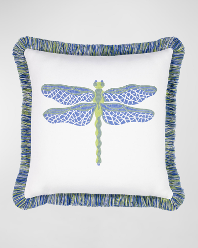 Elaine Smith Dragonfly Indoor/outdoor Pillow, 20" Square In Ocean