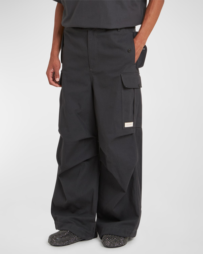 Marni Men's Gabardine Workwear Cargo Pants In Stone/grey