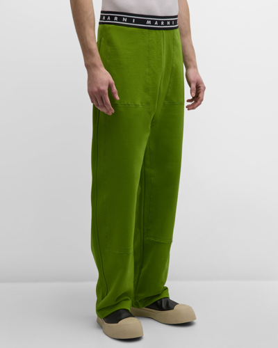 Marni Men's Cotton Logo-waist Track Trousers In Kiwi