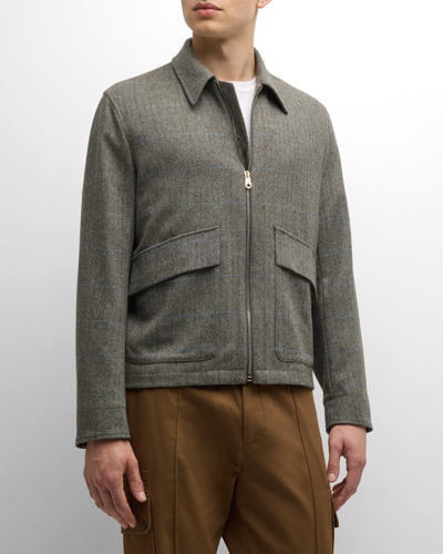 Paul Smith Men's Wool Plaid Blouson Jacket With Pockets In Tan Plaid