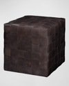 Jamie Young Woven Leather Ottoman In Dark Brown