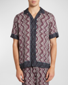 Dries Van Noten Geometric Patterned Short Sleeve Shirt With Pocket In Purple
