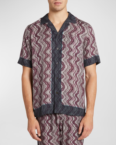 Dries Van Noten Men's Carltone Patterned Camp Shirt In Purple