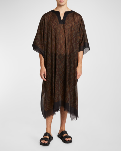 Dries Van Noten Carland Zigzag-print Cotton-voile Kaftan In Brown Multi