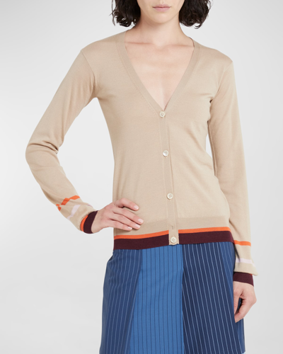 Marni Striped V-neck Cardigan In Caramel