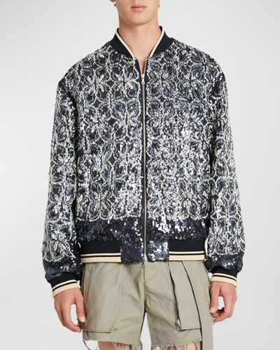 Dries Van Noten Volker Sequin Embroidered Bomber Jacket In Midnight