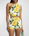 Dolce & Gabbana One-shoulder Cotton Crop Top In Whtprtyell