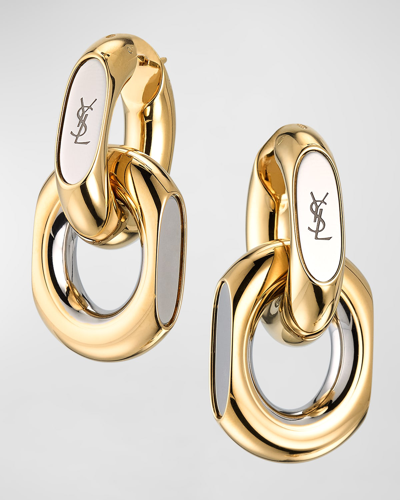 Saint Laurent Ysl Logo Imprinted Duo Link Earrings In Gold