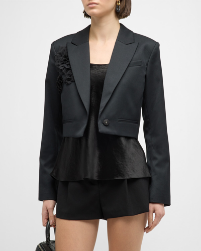 Loveshackfancy Cardelio Cropped Appliquéd Twill Blazer In Black