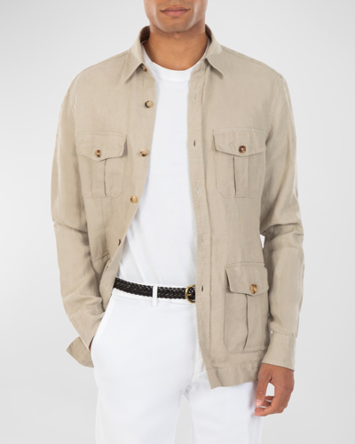 Boglioli Herringbone Linen Overshirt In Beige