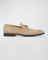 FERRAGAMO MEN'S FOSTER GANCINI SUEDE BIT LOAFERS