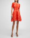 Oscar De La Renta Botanical Guipure-lace Minidress In Tiger Lily