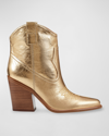 Marc Fisher Ltd Masina Womens Pointed Toe Leather Booties In Gold