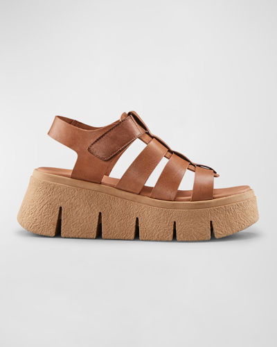 Cougar Antony Caged Leather Wedge Sandals In Tan