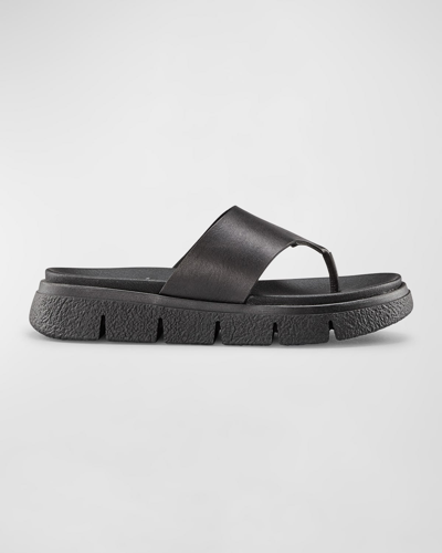 Cougar Ponyo Leather Thong Slide Sandals In Black