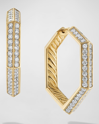 David Yurman Carlyle Hoop Earrings With Diamonds In 18k Gold, 4mm, 1"l In 60 Multi-colored