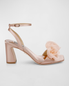 Badgley Mischka Carli Satin Tulle Rose Ankle-strap Sandals In Blush Nude