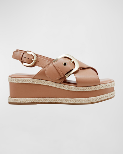 Marc Fisher Ltd Leather Crisscross Buckle Wedge Sandals In Light Natural