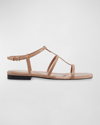 Marc Fisher Ltd Leather T-strap Flat Slingback Sandals In Medium Natural