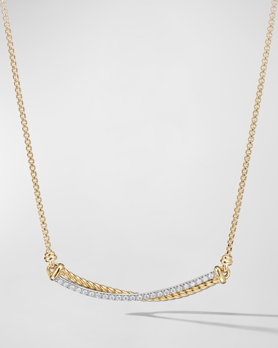 David Yurman Crossover Bar Necklace With Diamonds In 18k Gold, 1.7mm, 16-17"l In 40 White