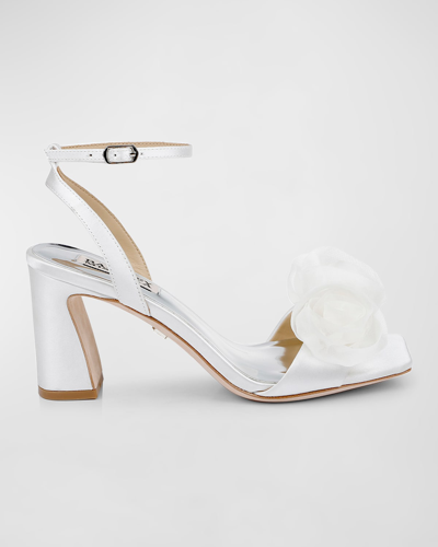 Badgley Mischka Women's Carli Square Toe Triple Flower High Heel Sandals In White Satin