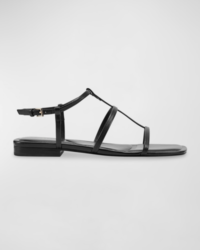 Marc Fisher Ltd Women's Marris Square Toe Strappy Flat Sandals In Black Leather
