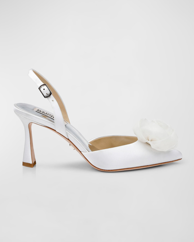 BADGLEY MISCHKA CARLISE SATIN TULLE ROSE SLINGBACK PUMPS