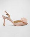 BADGLEY MISCHKA CARLISE SATIN TULLE ROSE SLINGBACK PUMPS