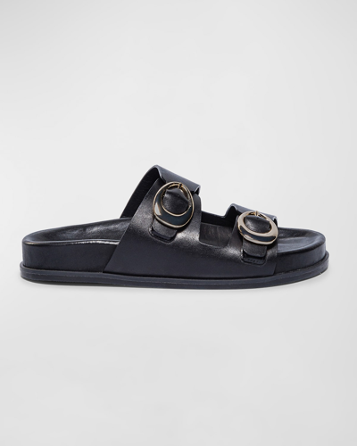 Bernardo Leather Dual-buckle Comfort Sandals In Black