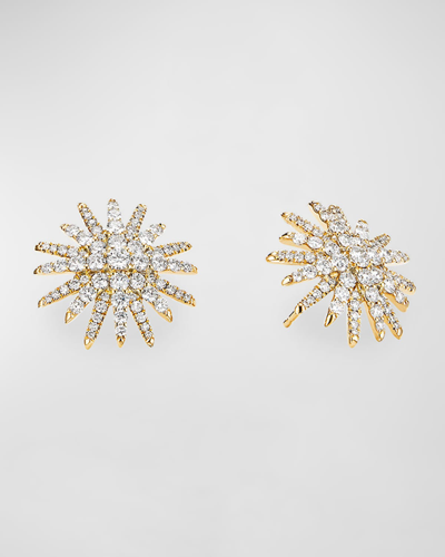 David Yurman Starburst 18k Yellow Gold Diamond Pave Stud Earrings In 40 White