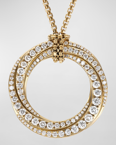 David Yurman 30mm Full Pave Crossover Pendant Slider Necklace With Diamonds And Gold In 40 White