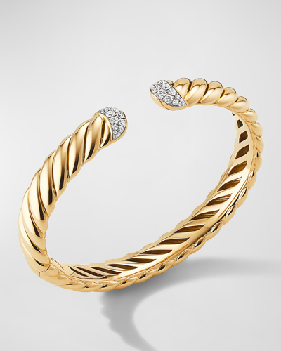 David Yurman Sculpted Cable Bracelet With Diamonds In 18k Gold, 10mm In 40 White