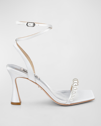 Badgley Mischka Cailey Metallic Sphere Ankle-strap Sandals In Soft White