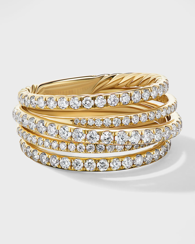 David Yurman Pave Crossover Ring With Diamonds In 18k Gold, 11mm In 40 White