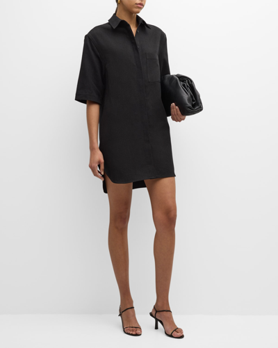 Loulou Studio Basava Short-sleeve Mini Shirtdress In Black