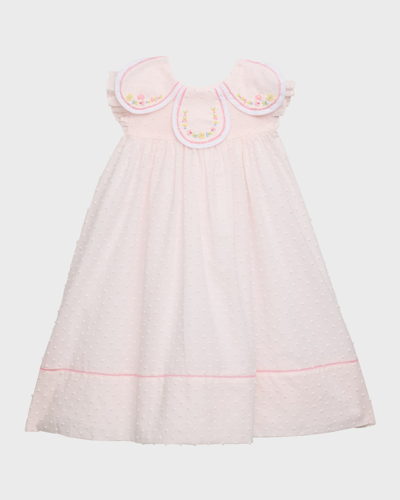 Luli & Me Kids' Girl's Embroidered Swiss Dot Dress In Pink