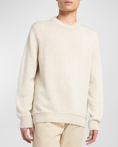 Zegna Men's Cotton-silk Crewneck Sweater In Light Beige Solid