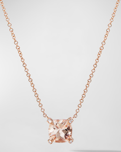 DAVID YURMAN PETITE CHATELAINE PENDANT NECKLACE WITH MORGANITE AND DIAMONDS IN 18K ROSE GOLD, 7MM, 18"L