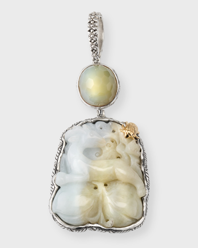 Stephen Dweck Vintage Hand Carved Jade Faceted Moonstone And Chalcedony Pendant