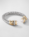 DAVID YURMAN PETITE HELENA RING WITH PEARLS AND DIAMONDS IN SILVER AND 18K GOLD, 2.5MM