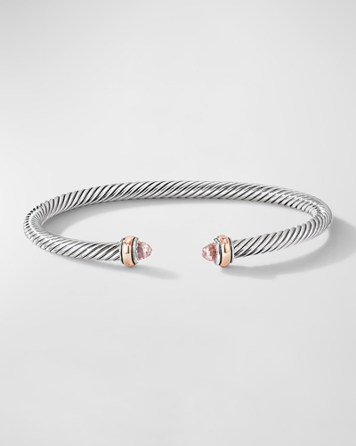 David Yurman Cable Classics Bracelet With Morganite In Silver And 18k Rose Gold, 4mm