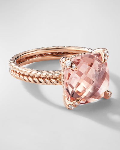 David Yurman Chatelaine Ring With Morganite And Diamonds In 18k Rose Gold, 11mm