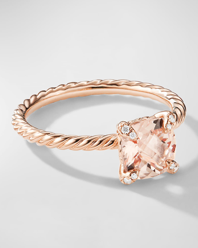 David Yurman Chatelaine Ring With Morganite And Diamonds In 18k Rose Gold, 7mm