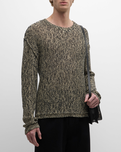 Frame Marled Linen Blend Crewneck Sweater In Beige Melange