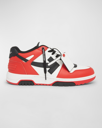 Off-white Men's Out Of Office Leather Low-top Sneakers In Red Black