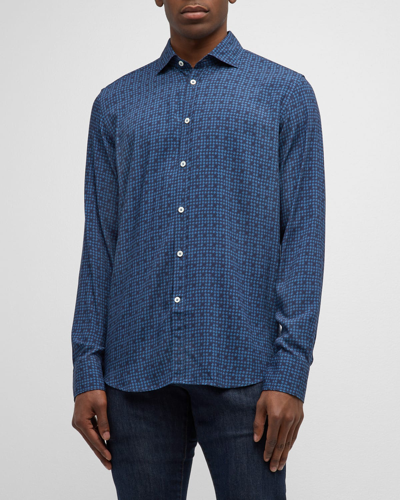 Canali Men's Check-printed Sport Shirt In Navy